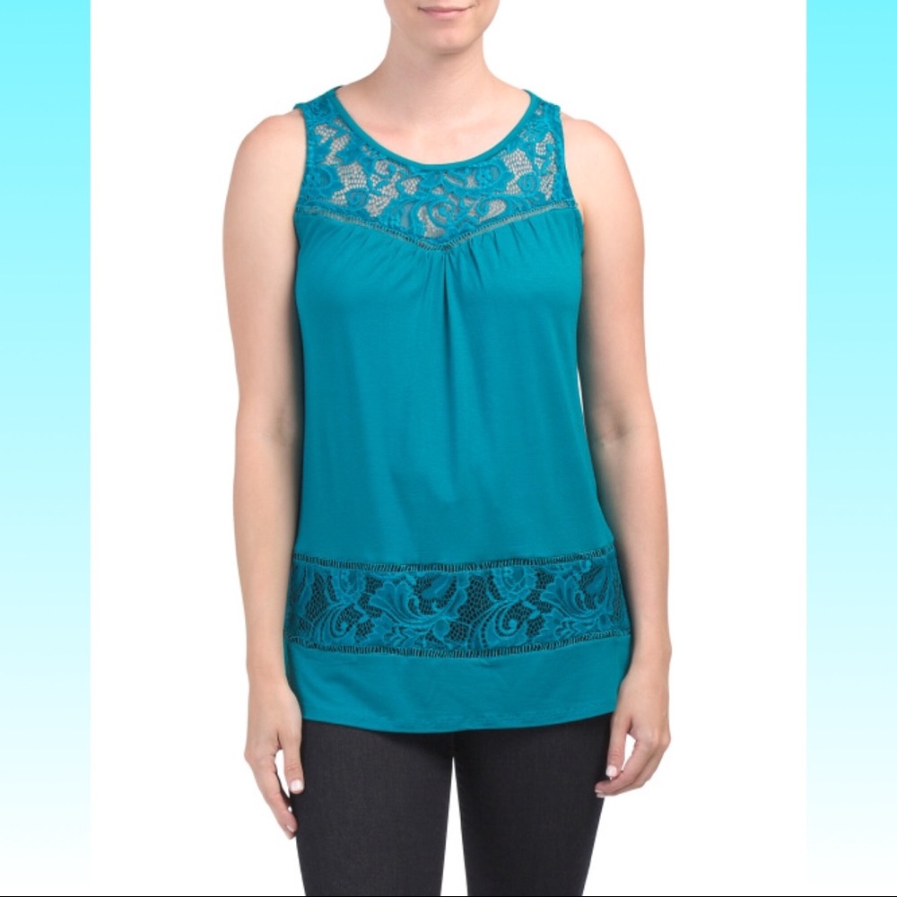 Teal Lace Trimmed Sleeveless Top